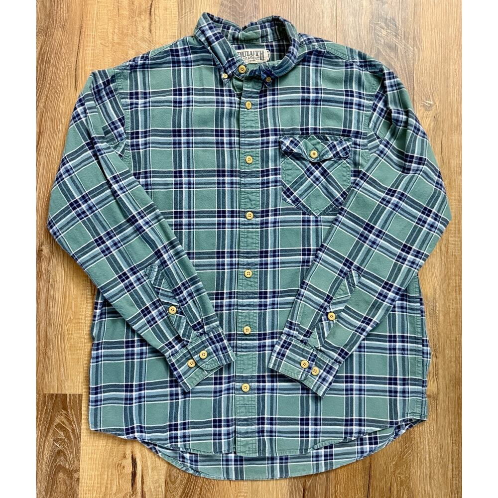 Duluth Trading Co. Casual Blue Green Plaid Trim Fit‎ Shirt Sz XL, No Tag EUC